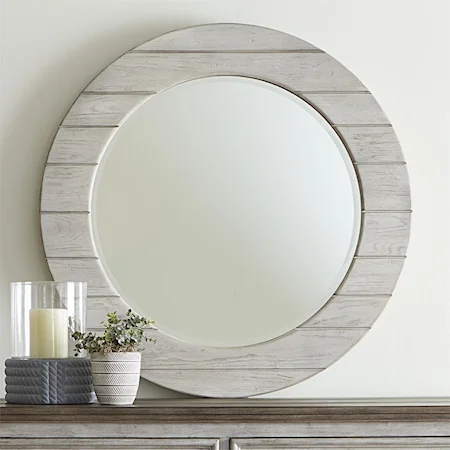 Transitional Round Mirror with Paneled Frame